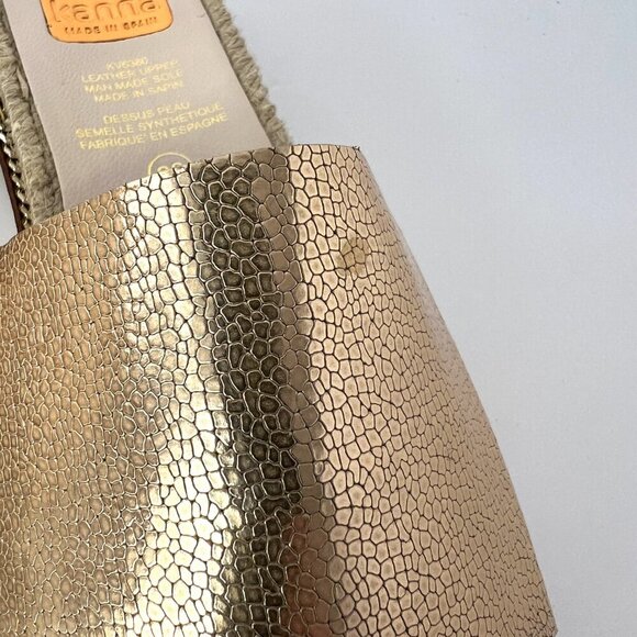 NWT Sz 8 Kanna Leather Metallic Champagne Gold Mule Slide Espadrille Sandals - Picture 10 of 10